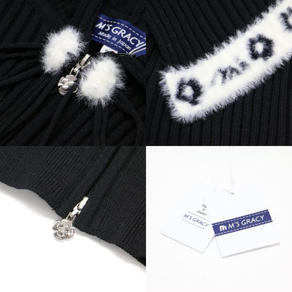 24秋冬 配色 大襟 ジップアップ ニット / カーディガン 長袖 フラワー模様 リブ