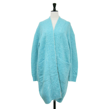 ファー ロングカーディガン / ニット 長袖 バイカラー ボタンレス ポケット カシミヤ