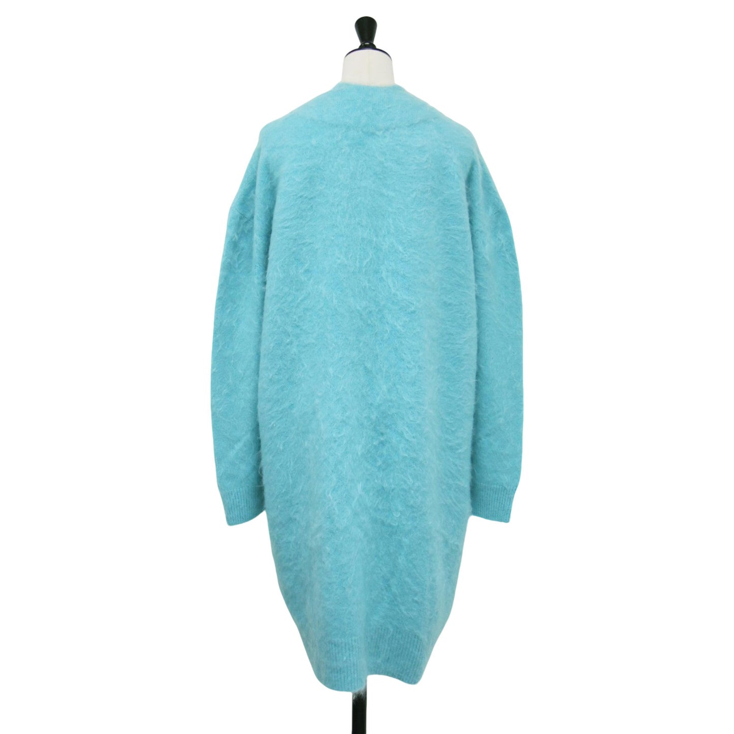 ファー ロングカーディガン / ニット 長袖 バイカラー ボタンレス ポケット カシミヤ