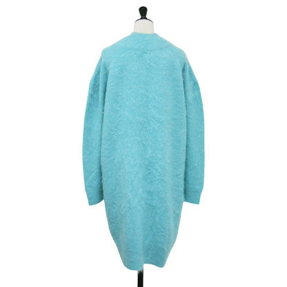 ファー ロングカーディガン / ニット 長袖 バイカラー ボタンレス ポケット カシミヤ