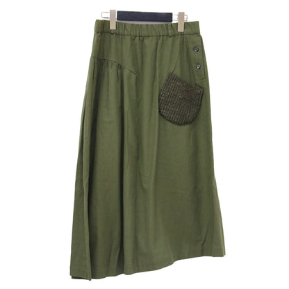 ニットポケット ミディ スカート / フレア ギャザー ウエストゴム コットン