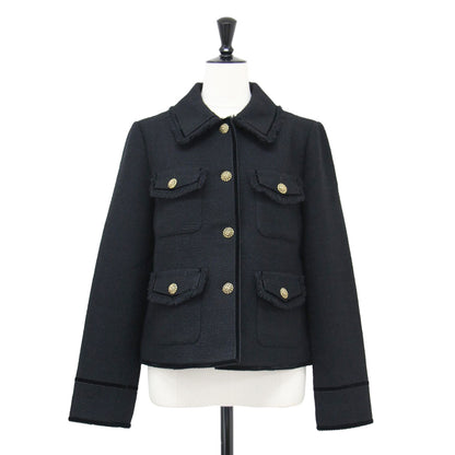 23秋冬 ツイード ステンカラー ジャケット / フォーマル 長袖 フラップポケット メタルボタン ウール