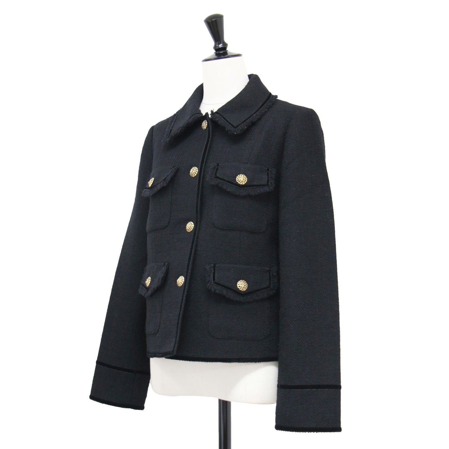 23秋冬 ツイード ステンカラー ジャケット / フォーマル 長袖 フラップポケット メタルボタン ウール