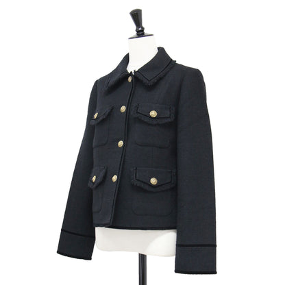 23秋冬 ツイード ステンカラー ジャケット / フォーマル 長袖 フラップポケット メタルボタン ウール