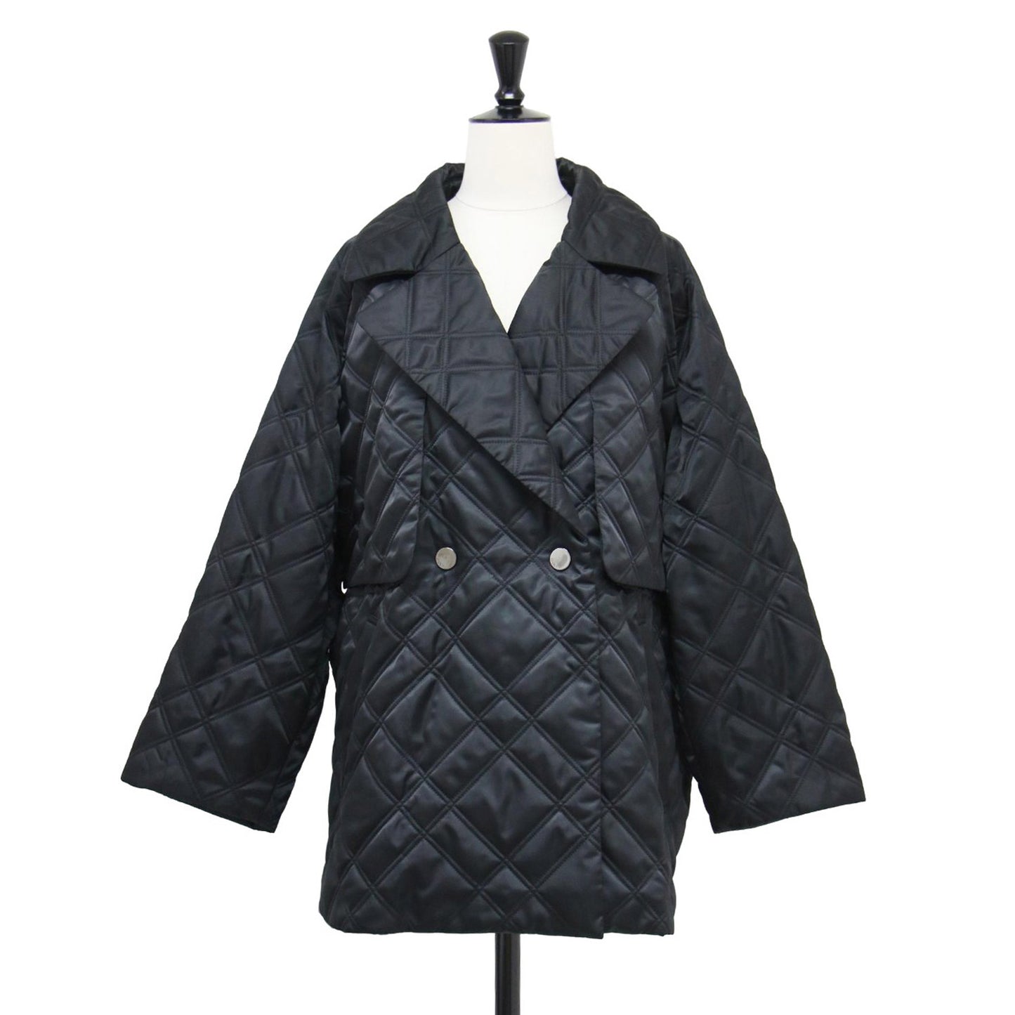 24秋冬 サテンタフタ キルティング コート / ジャケット 長袖 テーラード バイアスチェック柄 ドローストリング