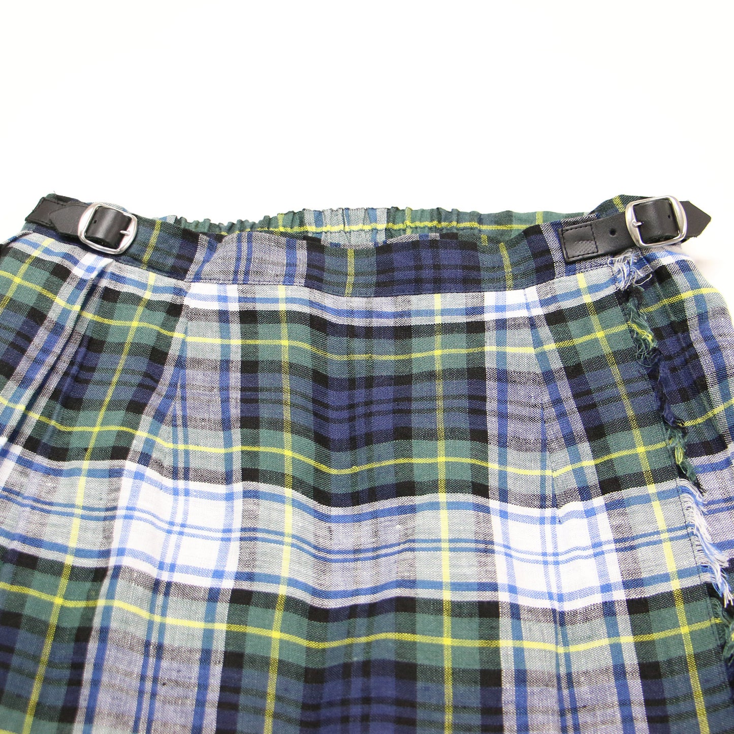 リネン チェック柄 キルト スカート / 巻きスカート ラップスカート ウエストゴム ベルト フリンジ プリーツ