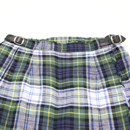 リネン チェック柄 キルト スカート / 巻きスカート ラップスカート ウエストゴム ベルト フリンジ プリーツ