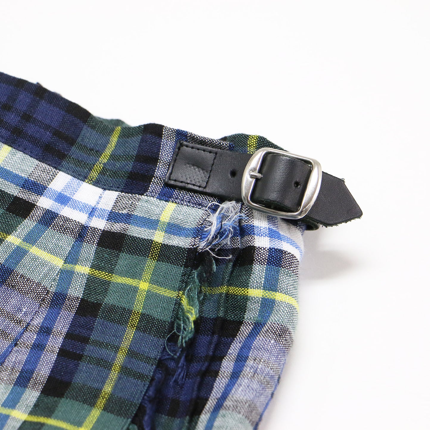 リネン チェック柄 キルト スカート / 巻きスカート ラップスカート ウエストゴム ベルト フリンジ プリーツ