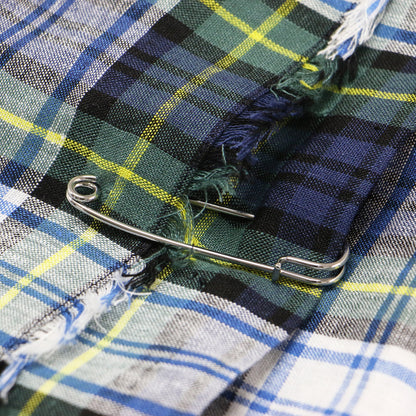 リネン チェック柄 キルト スカート / 巻きスカート ラップスカート ウエストゴム ベルト フリンジ プリーツ