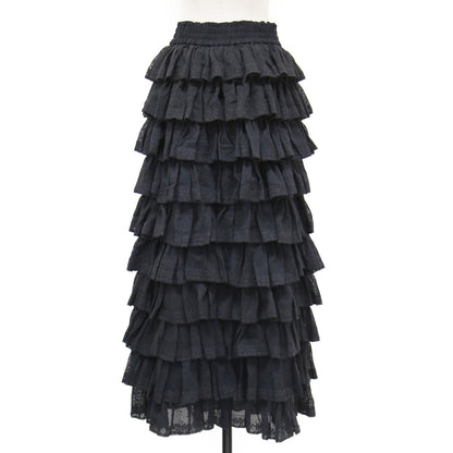 チュール ティアード スカート / ロング丈 フリル ウエストゴム 刺繍 コットン