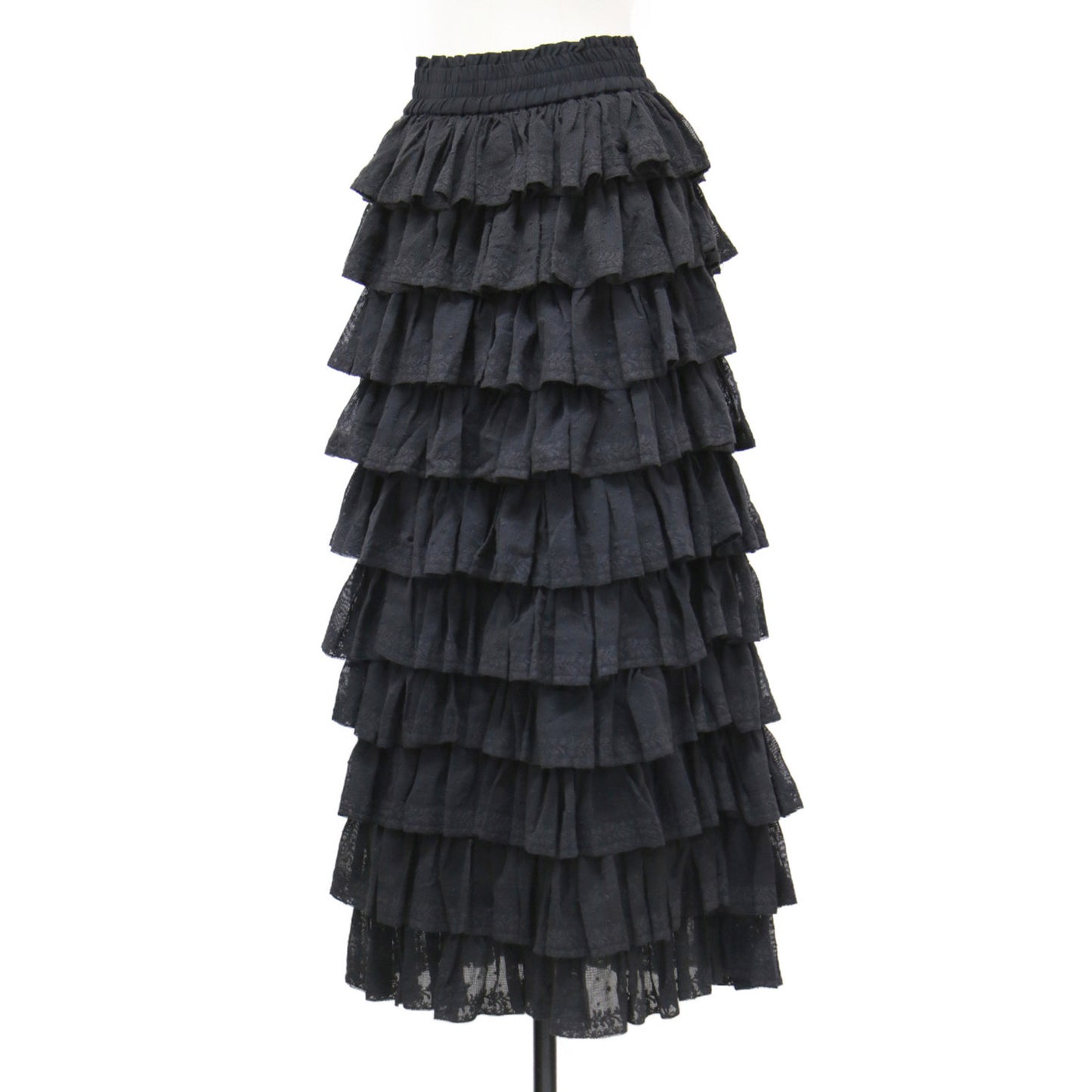 チュール ティアード スカート / ロング丈 フリル ウエストゴム 刺繍 コットン