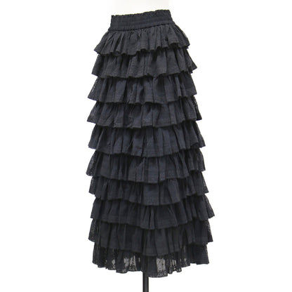 チュール ティアード スカート / ロング丈 フリル ウエストゴム 刺繍 コットン