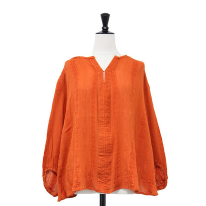 エンブロイダリー ブラウス / 長袖 Vネック 刺繍 コットン レーヨン