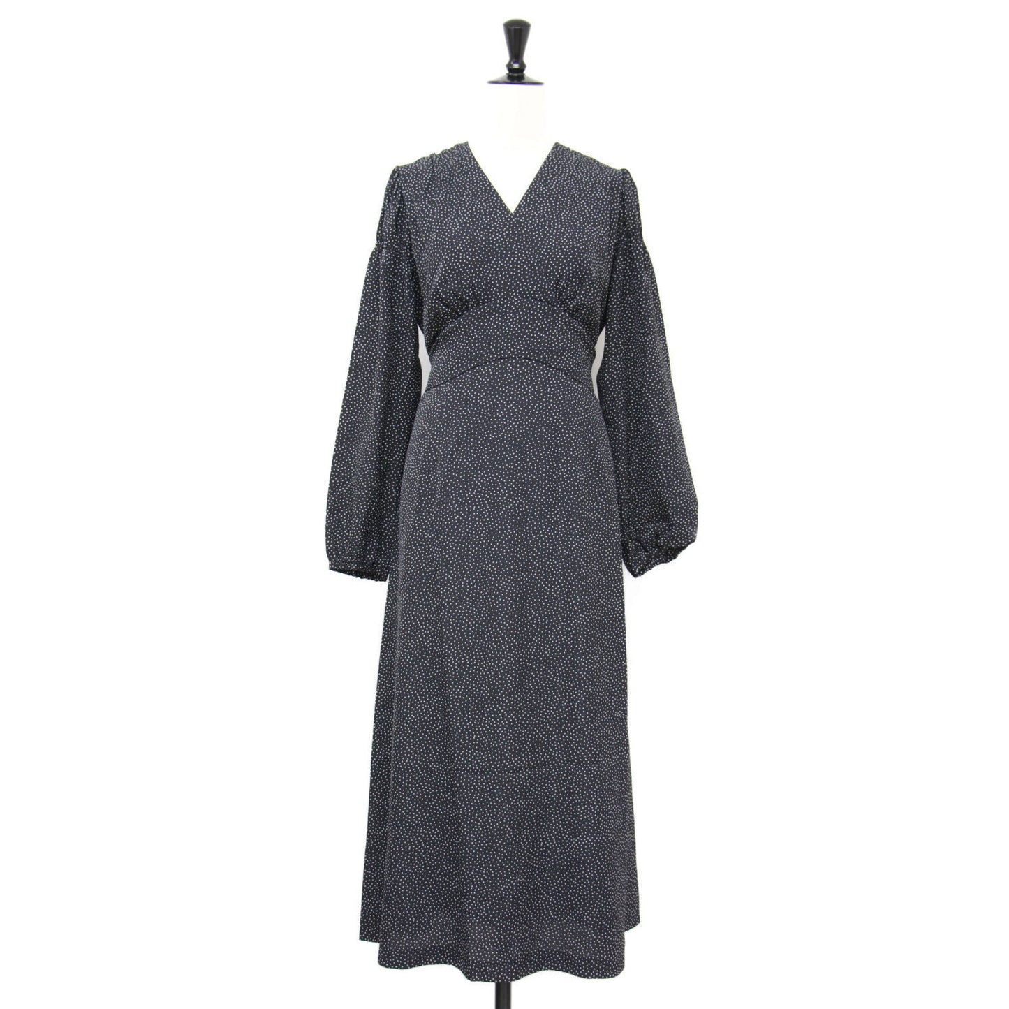 ドット カシュクール ワンピース / ロング丈 長袖 Vネック パフスリーブ