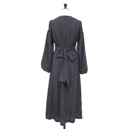 ドット カシュクール ワンピース / ロング丈 長袖 Vネック パフスリーブ