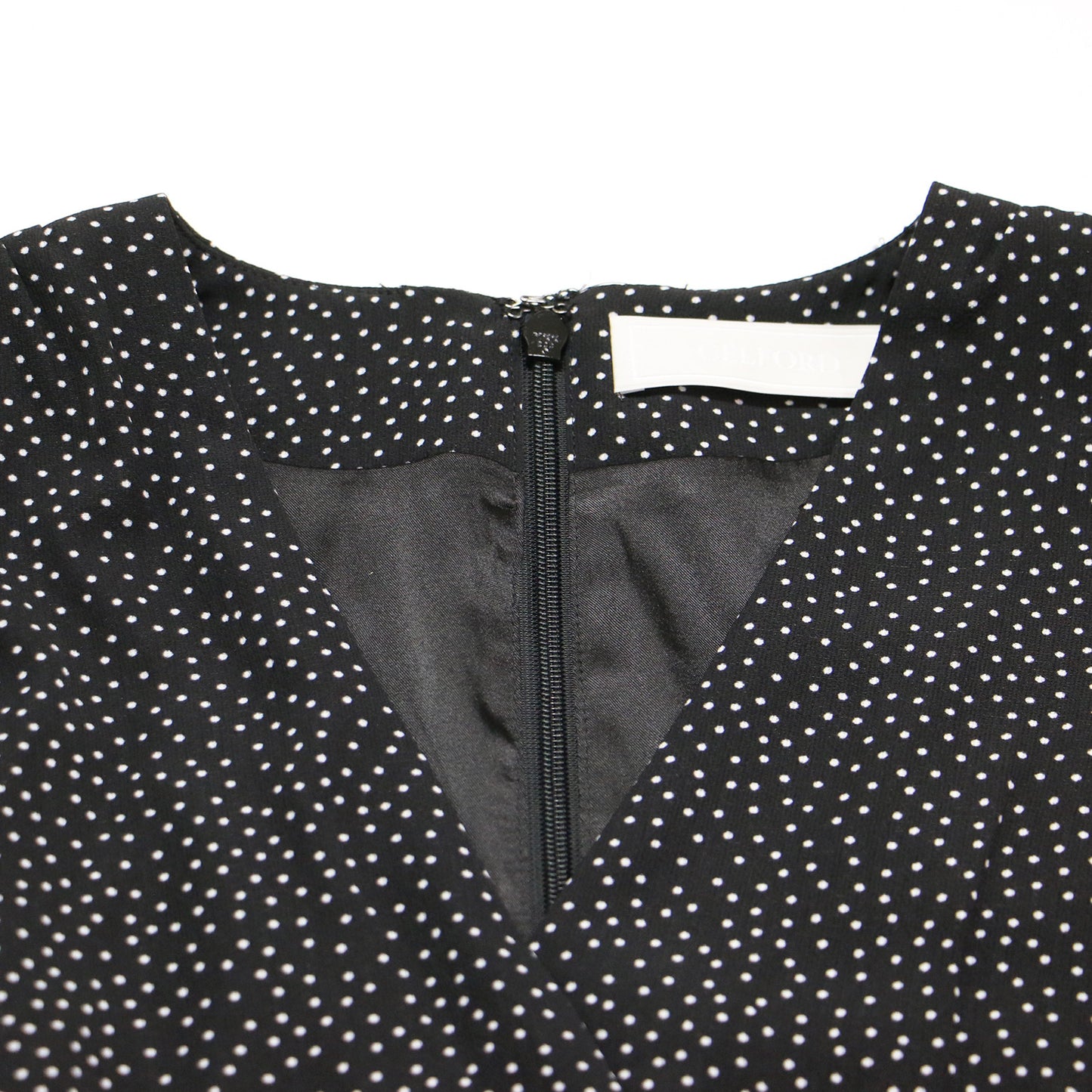 ドット カシュクール ワンピース / ロング丈 長袖 Vネック パフスリーブ