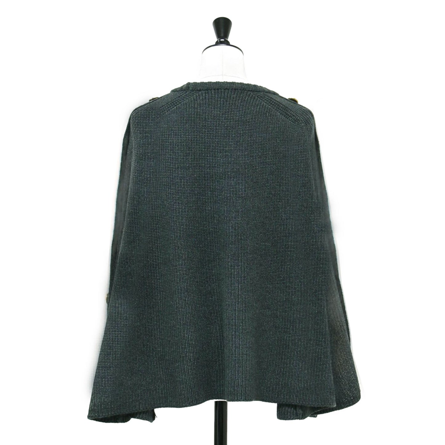 22秋冬 ボタンアクセント ニット プルオーバー / ポンチョ クルーネック 畦編み ワイド フレア Aライン ウール