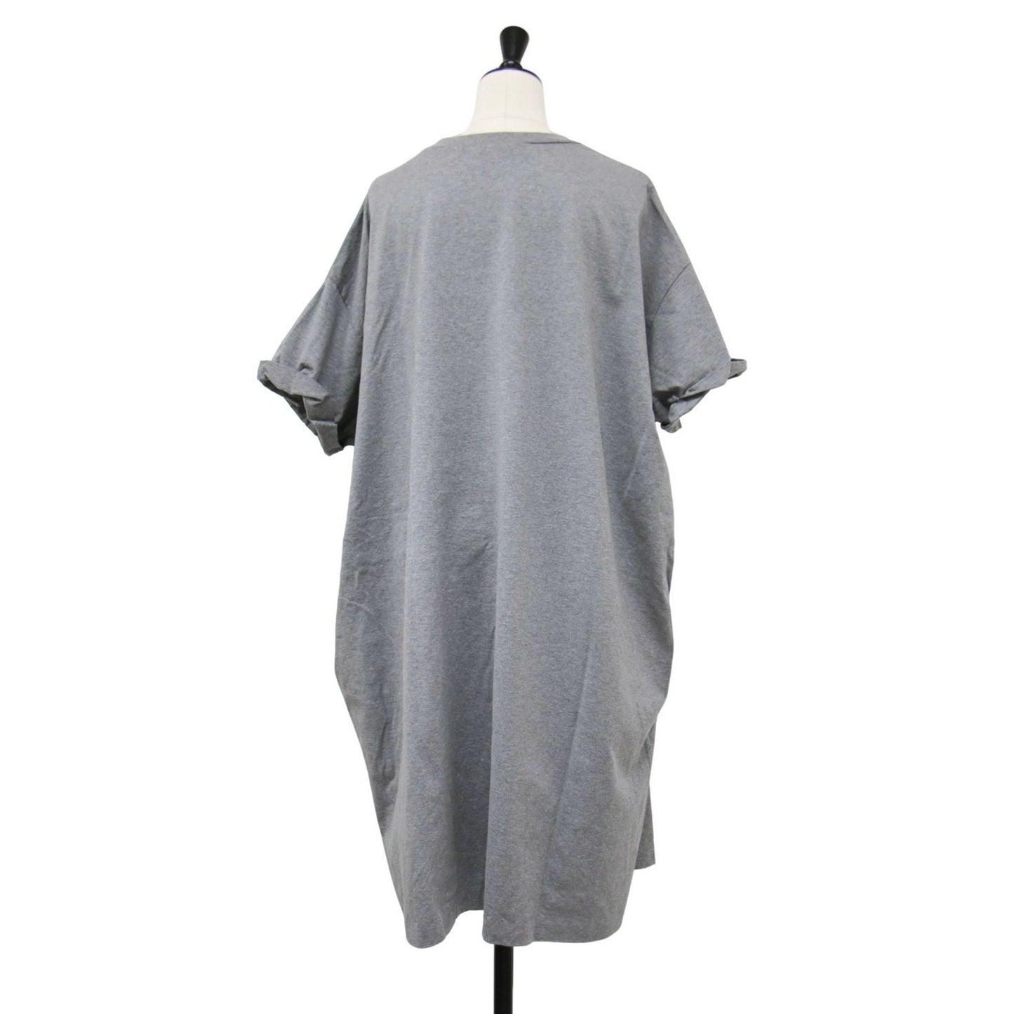 ロールスリーブ ワイドシルエット Tシャツ ワンピース / ロング丈 半袖 コクーンシルエット コットン