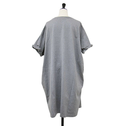 ロールスリーブ ワイドシルエット Tシャツ ワンピース / ロング丈 半袖 コクーンシルエット コットン