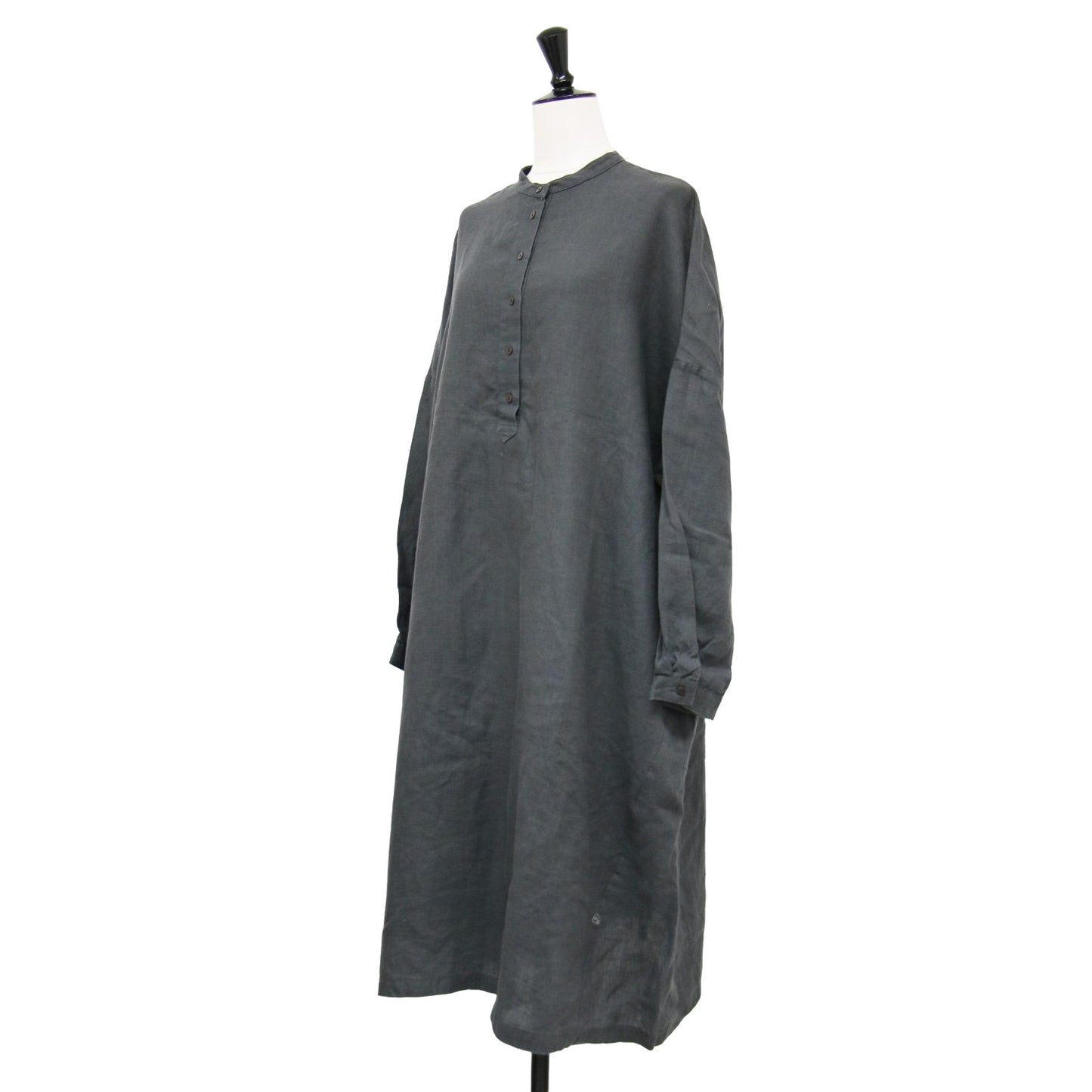 22春夏 シャトルリネン バンドカラー ワイド ワンピース / シャツワンピース ミディ丈 長袖 オーバーサイズ