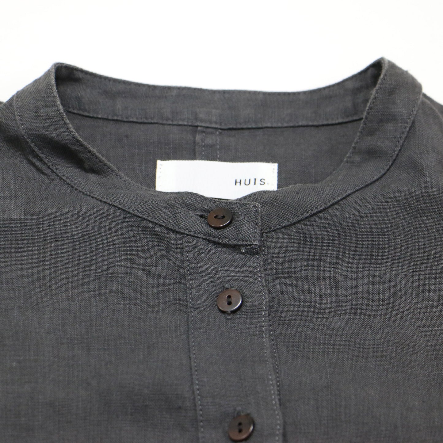 22春夏 シャトルリネン バンドカラー ワイド ワンピース / シャツワンピース ミディ丈 長袖 オーバーサイズ