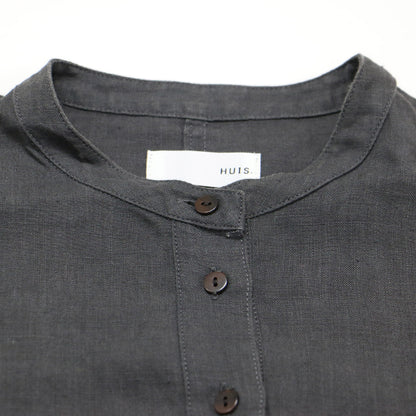 22春夏 シャトルリネン バンドカラー ワイド ワンピース / シャツワンピース ミディ丈 長袖 オーバーサイズ