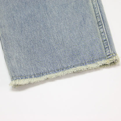 25春夏 タテ ストレッチ 足長 デニム パンツ / セミワイド ストレート フリンジ コットン