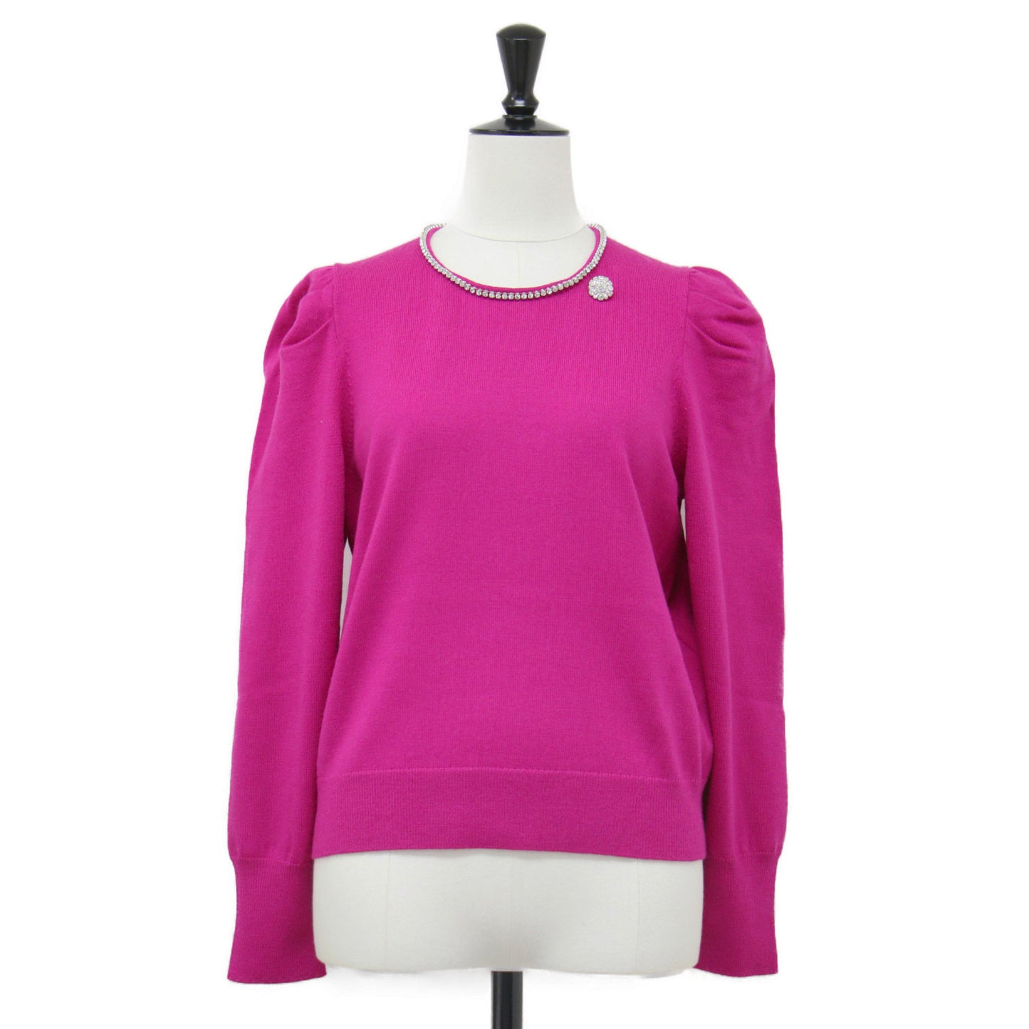 24秋冬 ビジュー ネック ボリュームスリーブ プルオーバー / ニット パフスリーブ 長袖