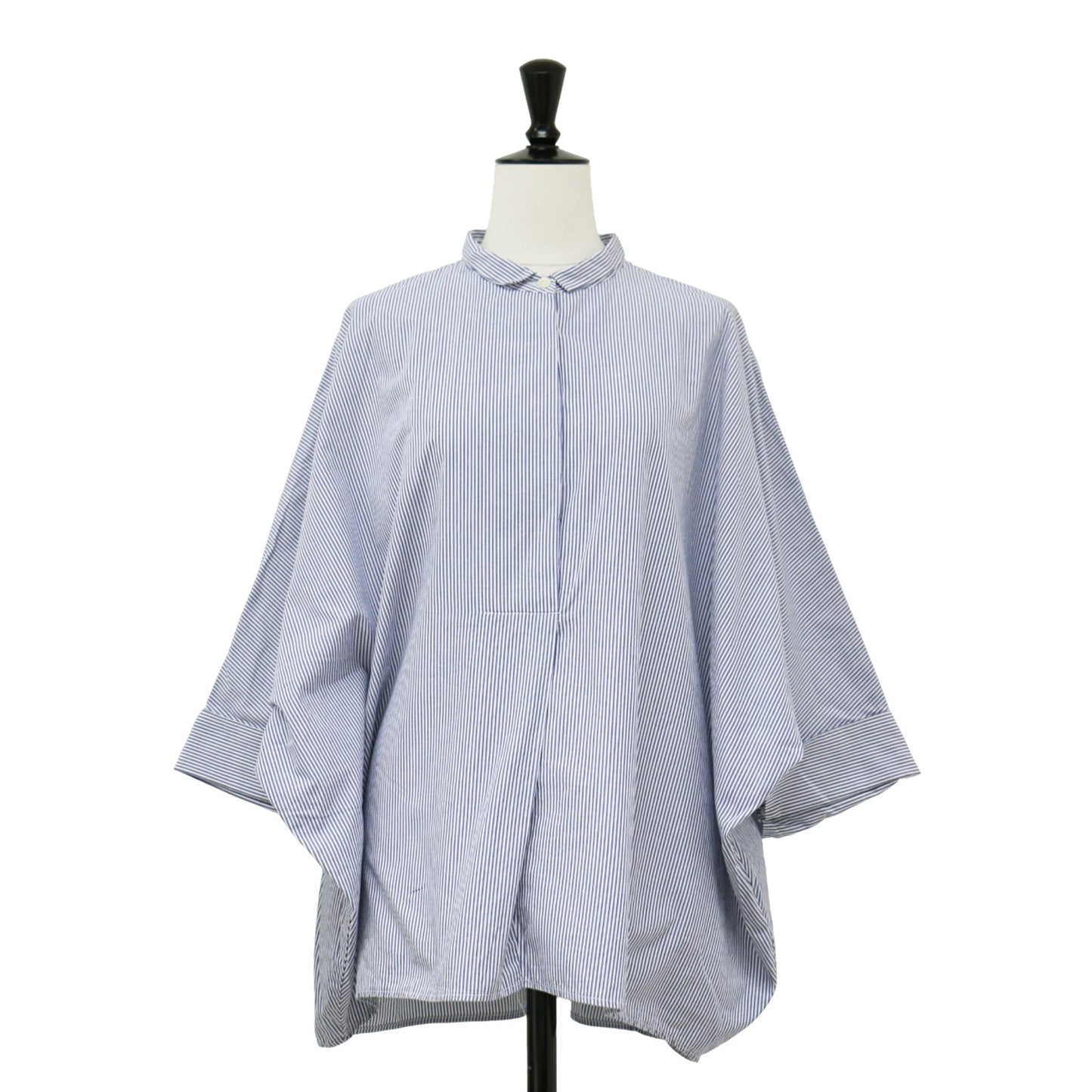 ストライプ フロント フライ ドルマン シャツ / ブラウス ワイド 長袖 7分袖 比翼 コットン