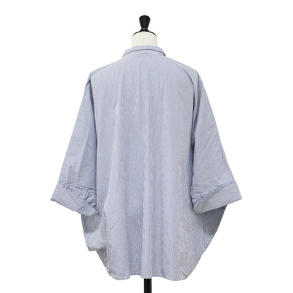 ストライプ フロント フライ ドルマン シャツ / ブラウス ワイド 長袖 7分袖 比翼 コットン