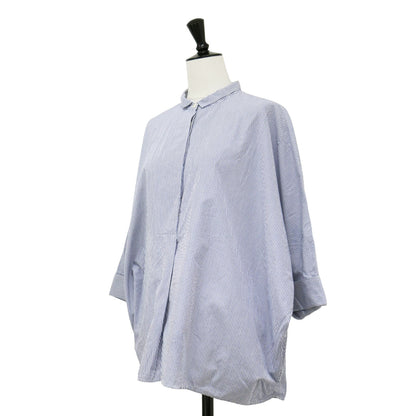 ストライプ フロント フライ ドルマン シャツ / ブラウス ワイド 長袖 7分袖 比翼 コットン