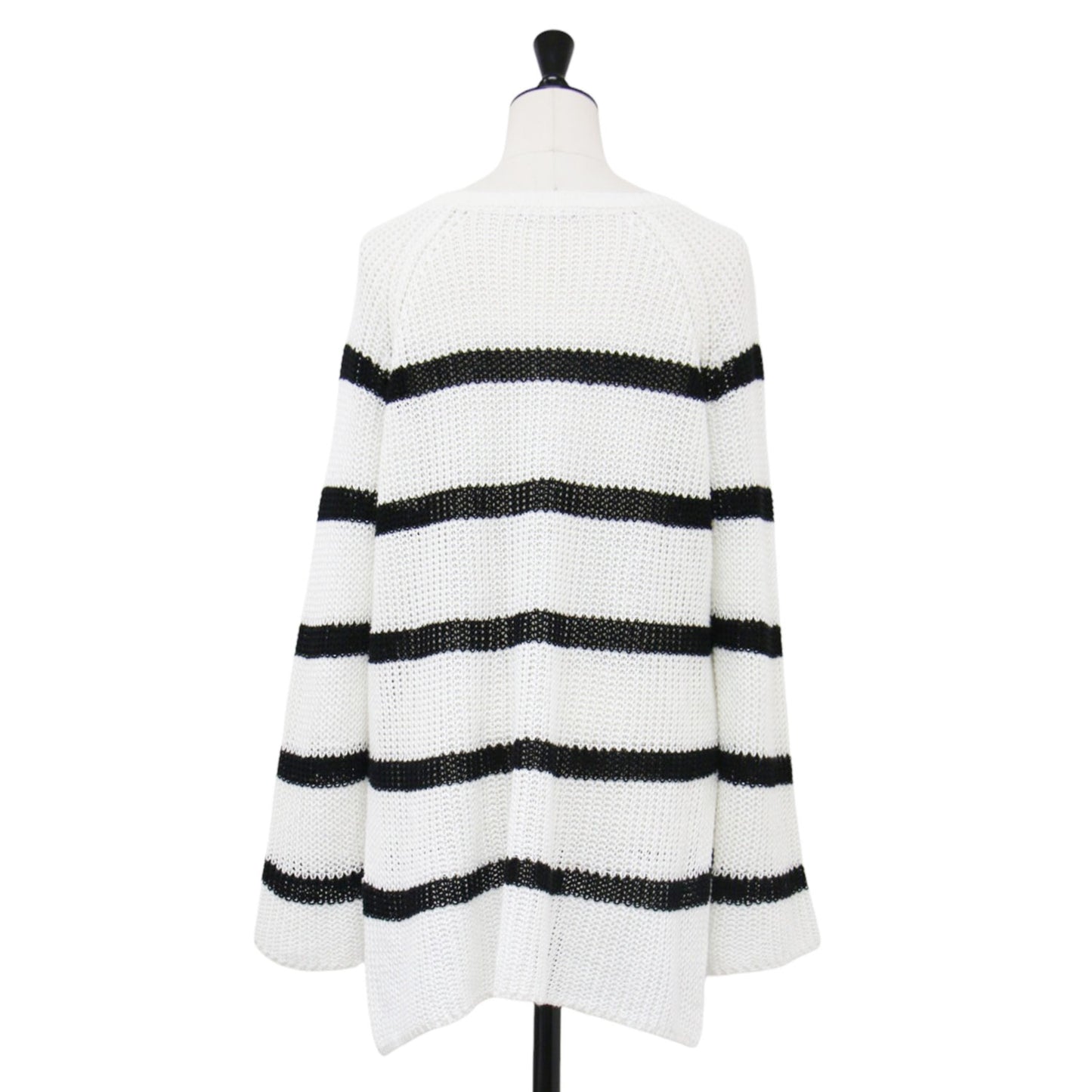 リネンボーダーニット / JOLI.LINEN TAISHA 27500 プルオーバー クルーネック 長袖 ラグラン サイドスリット ローゲージ 透かし編み