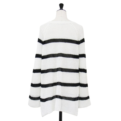 リネンボーダーニット / JOLI.LINEN TAISHA 27500 プルオーバー クルーネック 長袖 ラグラン サイドスリット ローゲージ 透かし編み