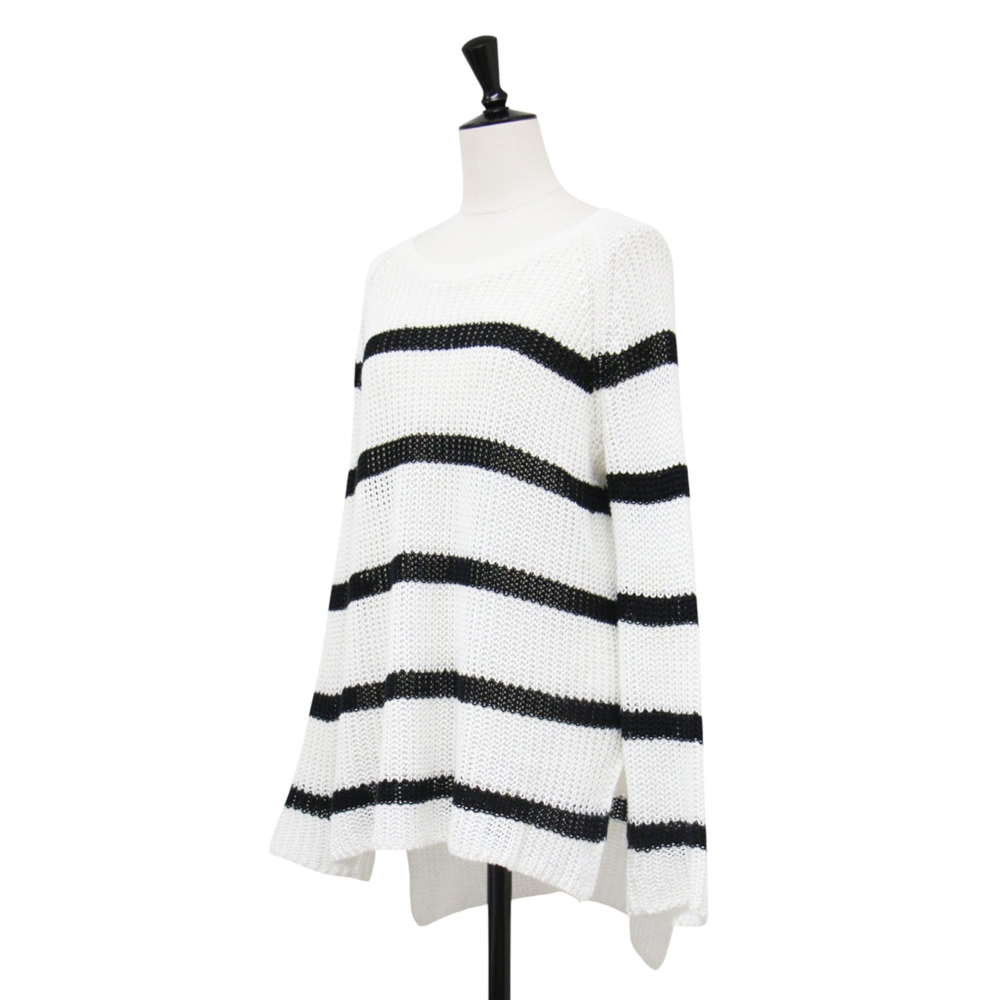 リネンボーダーニット / JOLI.LINEN TAISHA 27500 プルオーバー クルーネック 長袖 ラグラン サイドスリット ローゲージ 透かし編み