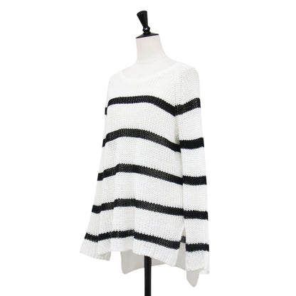 リネンボーダーニット / JOLI.LINEN TAISHA 27500 プルオーバー クルーネック 長袖 ラグラン サイドスリット ローゲージ 透かし編み