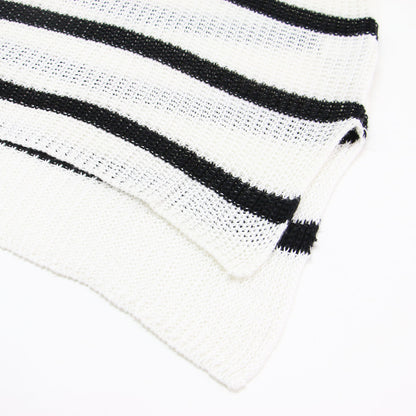 リネンボーダーニット / JOLI.LINEN TAISHA 27500 プルオーバー クルーネック 長袖 ラグラン サイドスリット ローゲージ 透かし編み