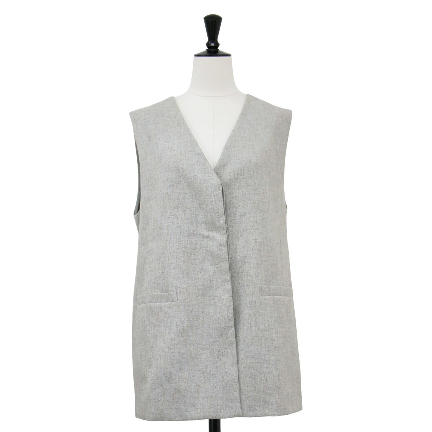 リネンライク ツイード ジレ / ベスト ミドル丈 Vネック