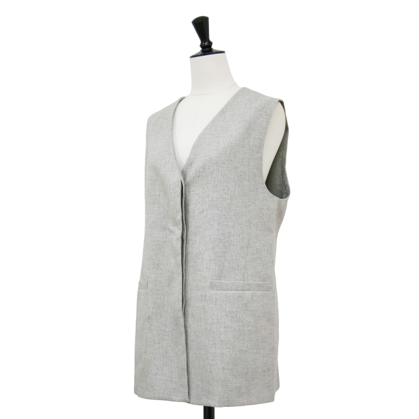リネンライク ツイード ジレ / ベスト ミドル丈 Vネック