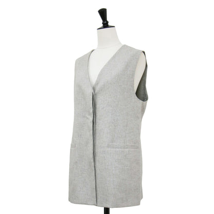 リネンライク ツイード ジレ / ベスト ミドル丈 Vネック