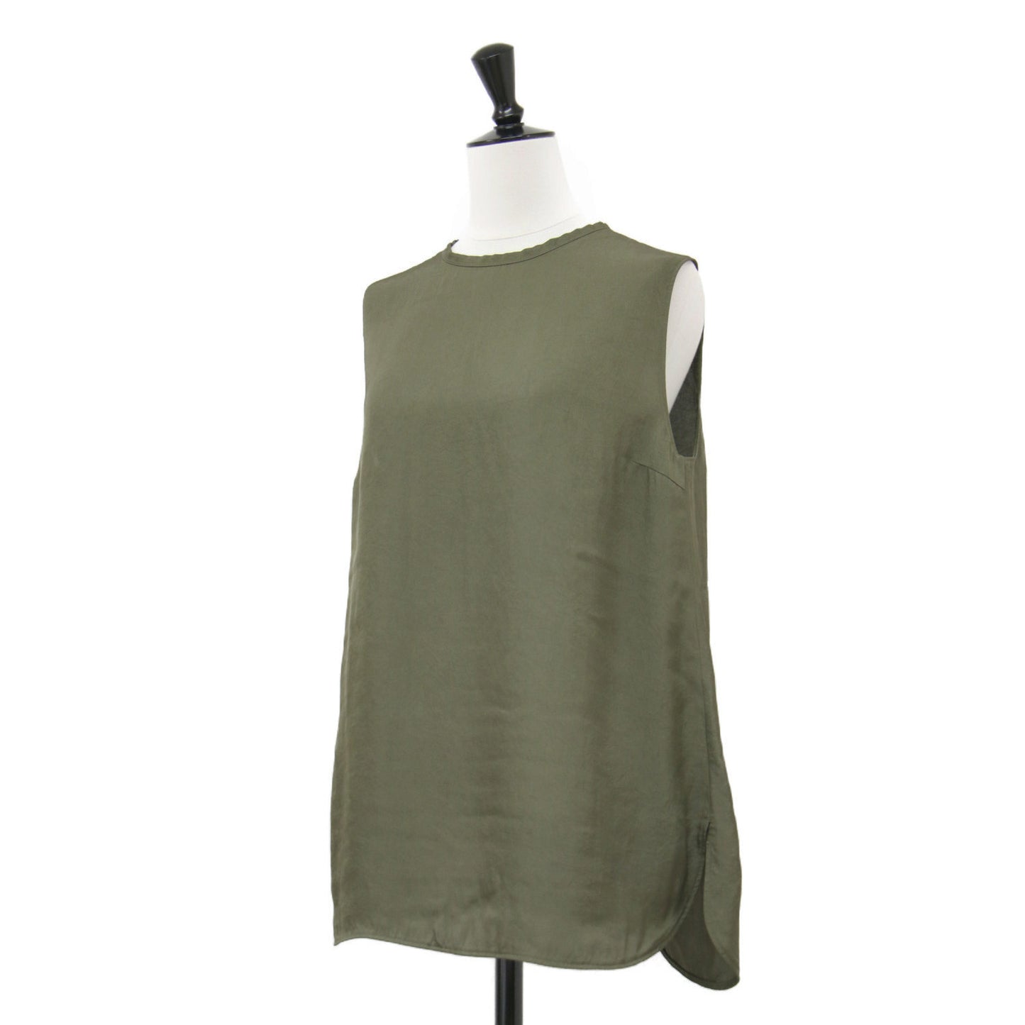 シアー ノースリーブ ブラウス / クルーネック サイドスリット アセテート