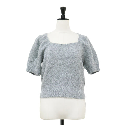 24春夏 2WAY ラメ フェザー パフスリーブ ニット / プルオーバー 半袖 ボートネック スクエアネック シャギー