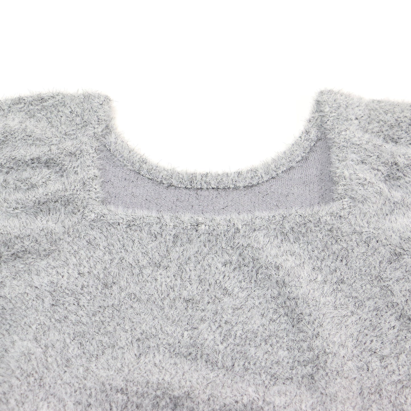 24春夏 2WAY ラメ フェザー パフスリーブ ニット / プルオーバー 半袖 ボートネック スクエアネック シャギー