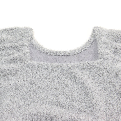 24春夏 2WAY ラメ フェザー パフスリーブ ニット / プルオーバー 半袖 ボートネック スクエアネック シャギー