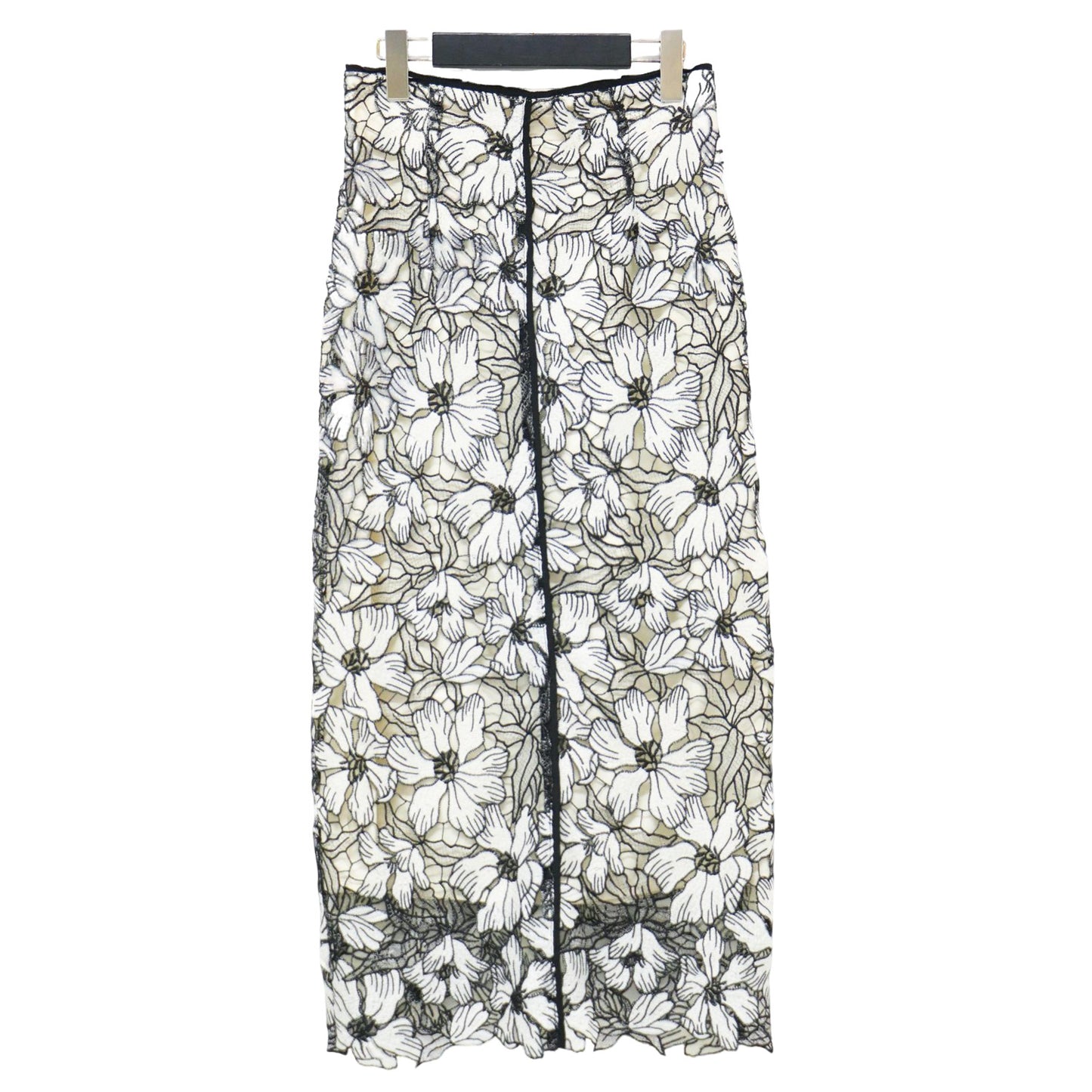 フラワー ラメ タイト スカート / ロング丈 エンブロイダリー レース スリット