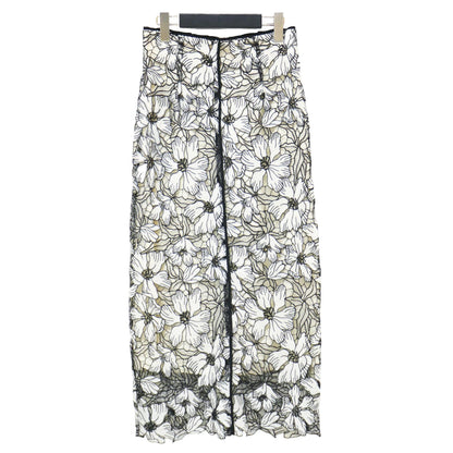 フラワー ラメ タイト スカート / ロング丈 エンブロイダリー レース スリット