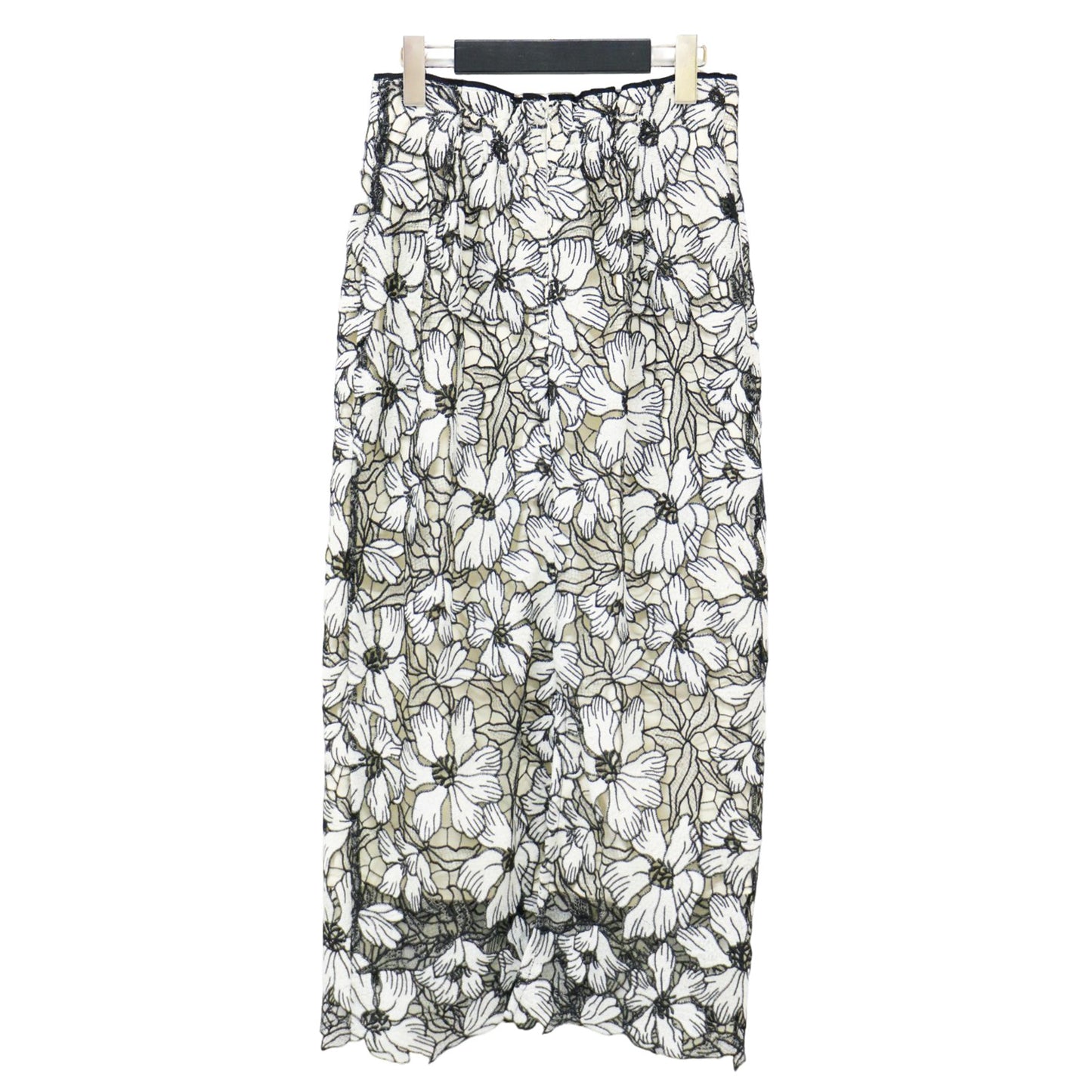 フラワー ラメ タイト スカート / ロング丈 エンブロイダリー レース スリット