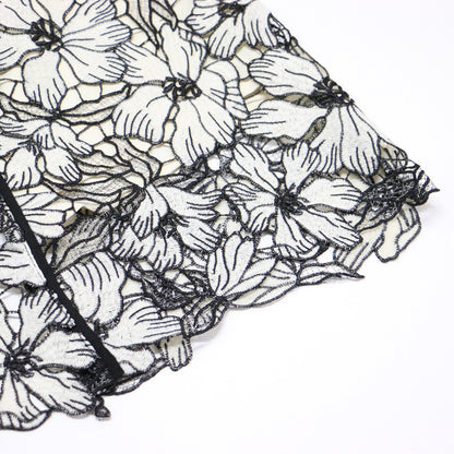 フラワー ラメ タイト スカート / ロング丈 エンブロイダリー レース スリット