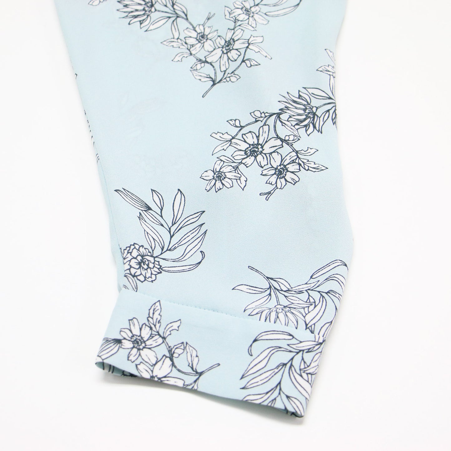 ボタニカル プリント ブラウス / 七分袖 花柄 フラワー 梨地生地 タック シャーリング ウォッシャブル