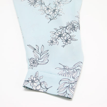 ボタニカル プリント ブラウス / 七分袖 花柄 フラワー 梨地生地 タック シャーリング ウォッシャブル