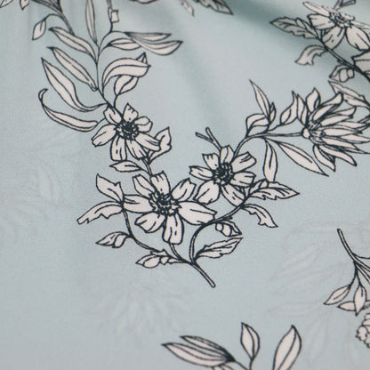 ボタニカル プリント ブラウス / 七分袖 花柄 フラワー 梨地生地 タック シャーリング ウォッシャブル